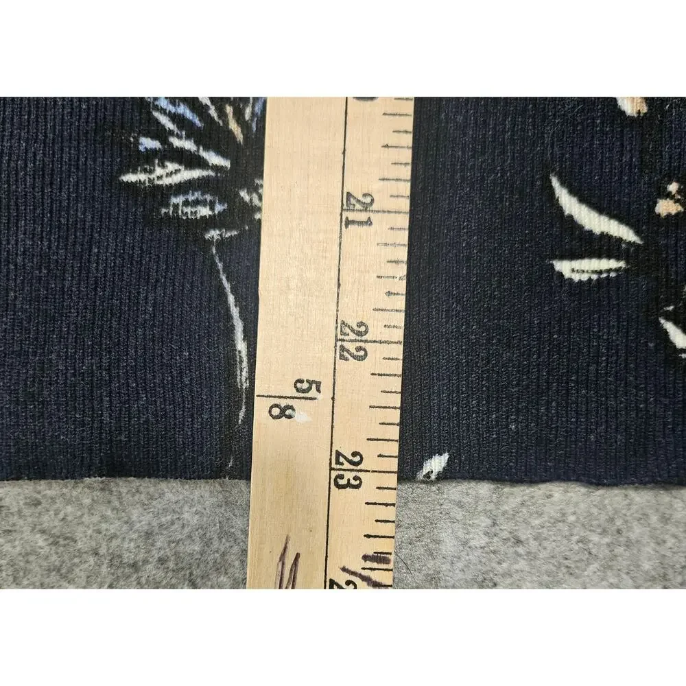 White House Black Market Floral Knit Cardigan Sweater Navy Blue Size XL